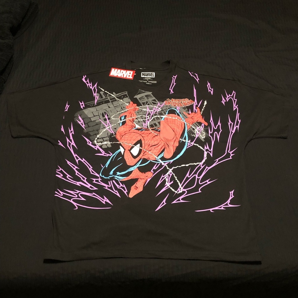 Marvel The Amazing Spider-Man All Over Print Black Shirt Size Men’s, Size Large - Picture 1 of 5